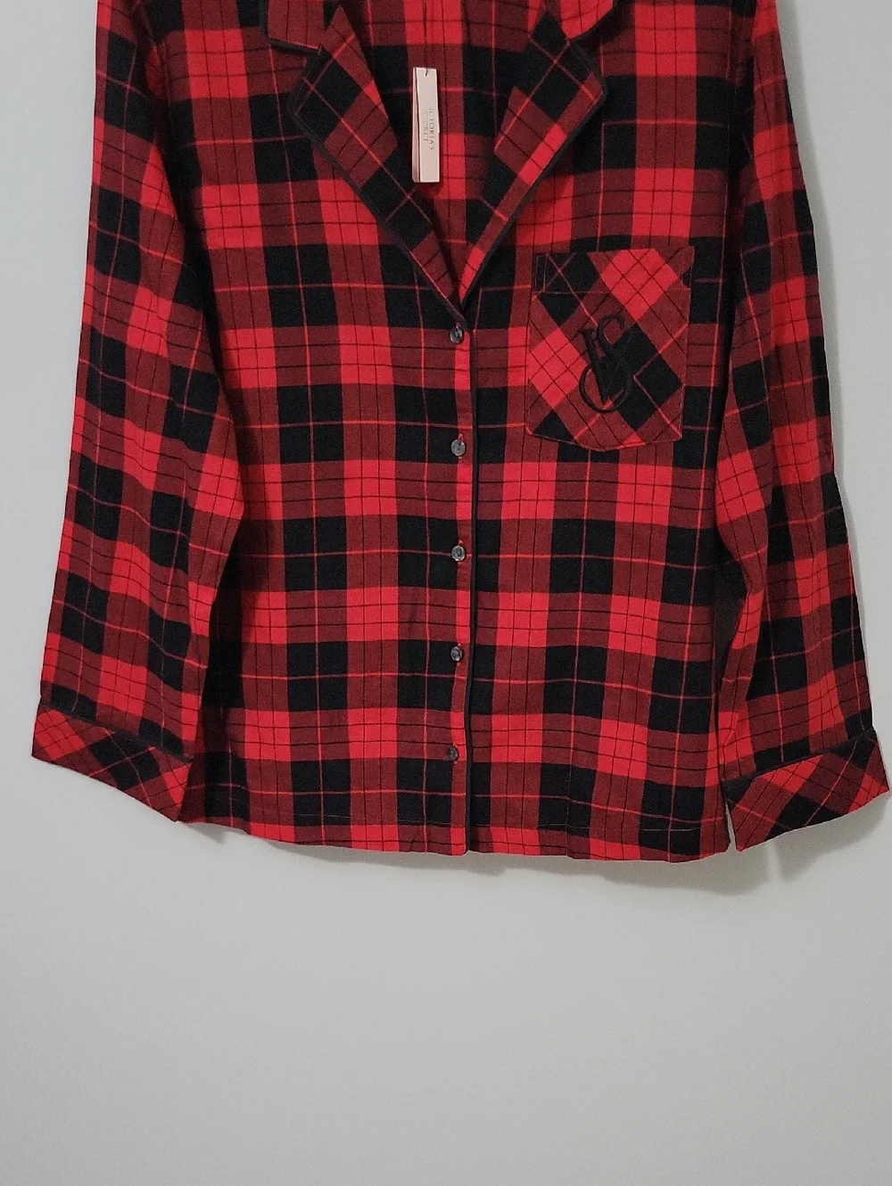 Victoria's Secret Red and Black Buffalo Plaid Pajama Shirt, Size Small